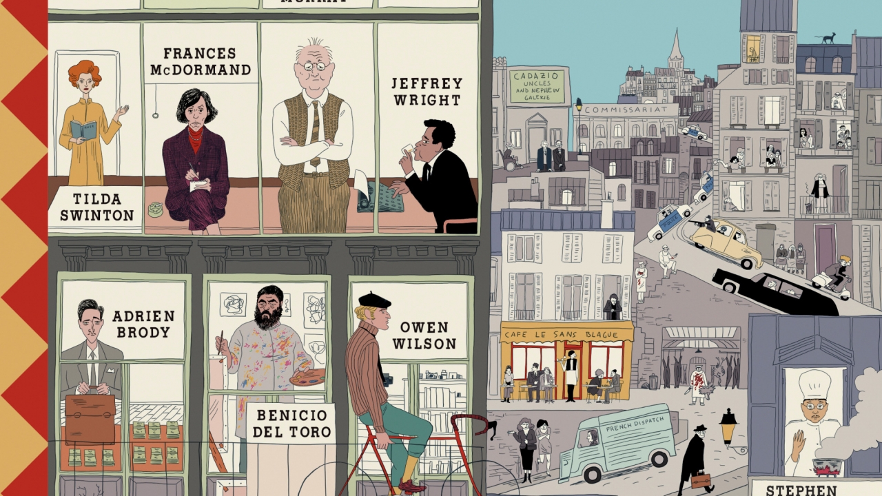 Opvallende stripboek-poster 'The French Dispatch' van Wes Anderson