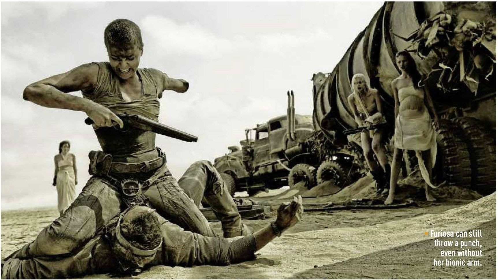 Gewelddadige en eenarmige Charlize Theron op foto's 'Mad Max: Fury Road'