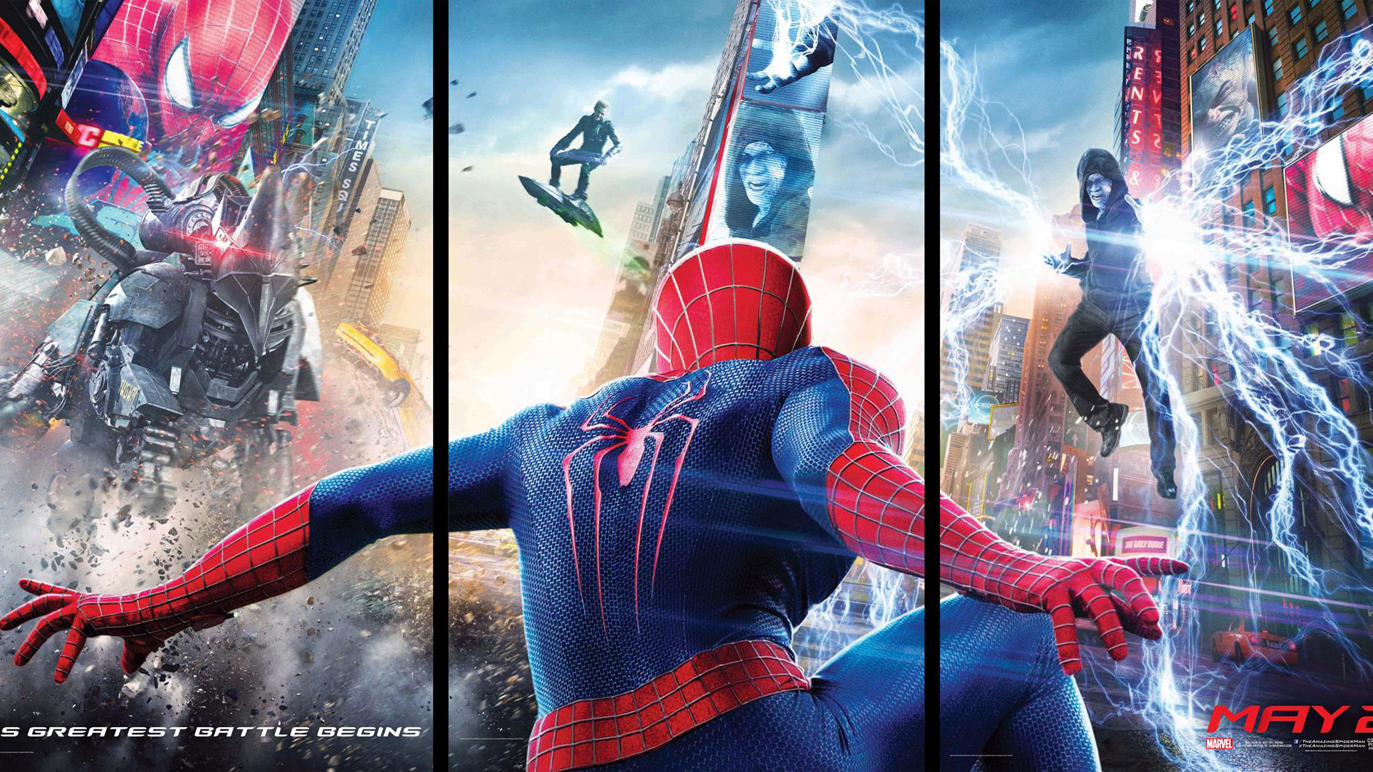 Vijf foto's & drieluik-poster 'The Amazing Spider-Man: Rise of Electro'