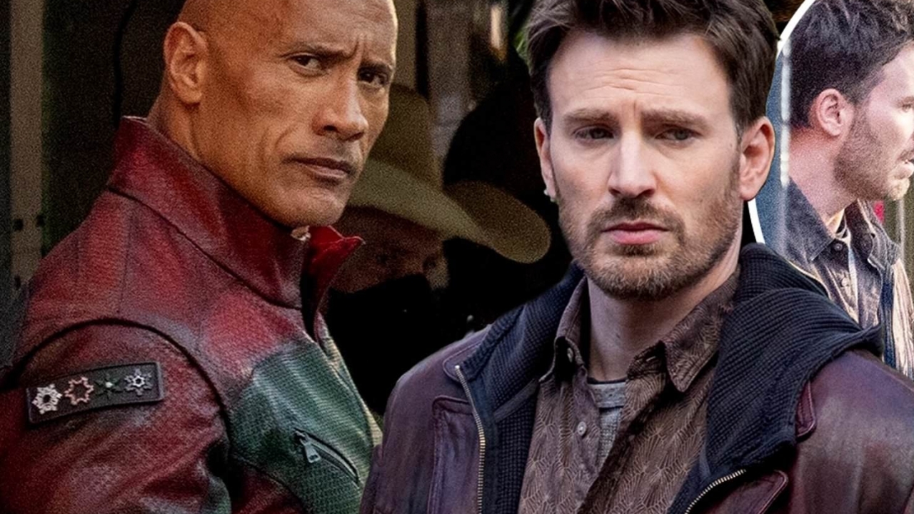 The Rock en Chris Evans zijn klaar om Kerstmis op zijn kop te zetten op foto's 'Red One'