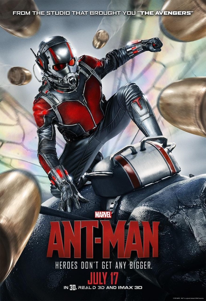 Poster 'Ant-Man': kleine superheld ontwijkt kogels op rug van vliegende mier
