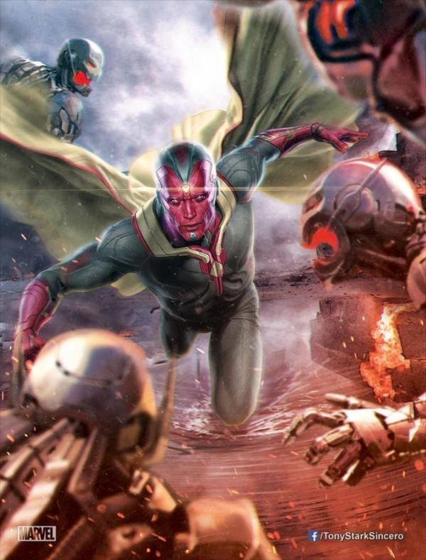 Vechtende Vision op poster 'Avengers: Age of Ultron'