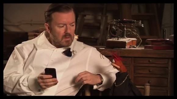 Ricky Gervais "in discussie" met Pepe the King Prawn