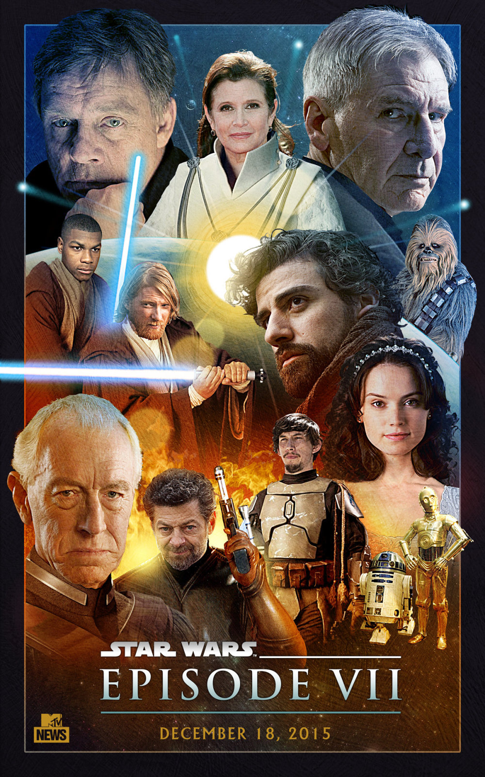 Cast verzameld op "eerste" poster 'Star Wars: Episode VII'
