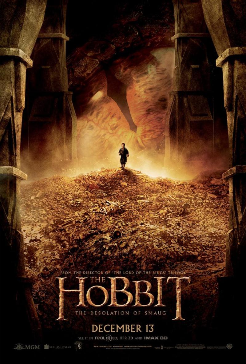 Het oog van Smaug richt zich op Bilbo op poster 'The Hobbit: The Desolation Of Smaug'