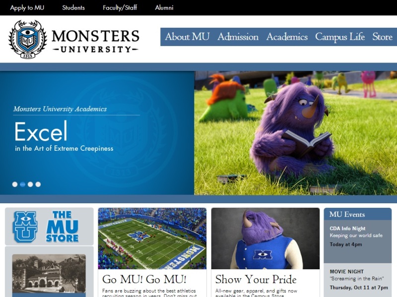 Opmerkelijk fraaie website voor Pixars 'Monsters University'