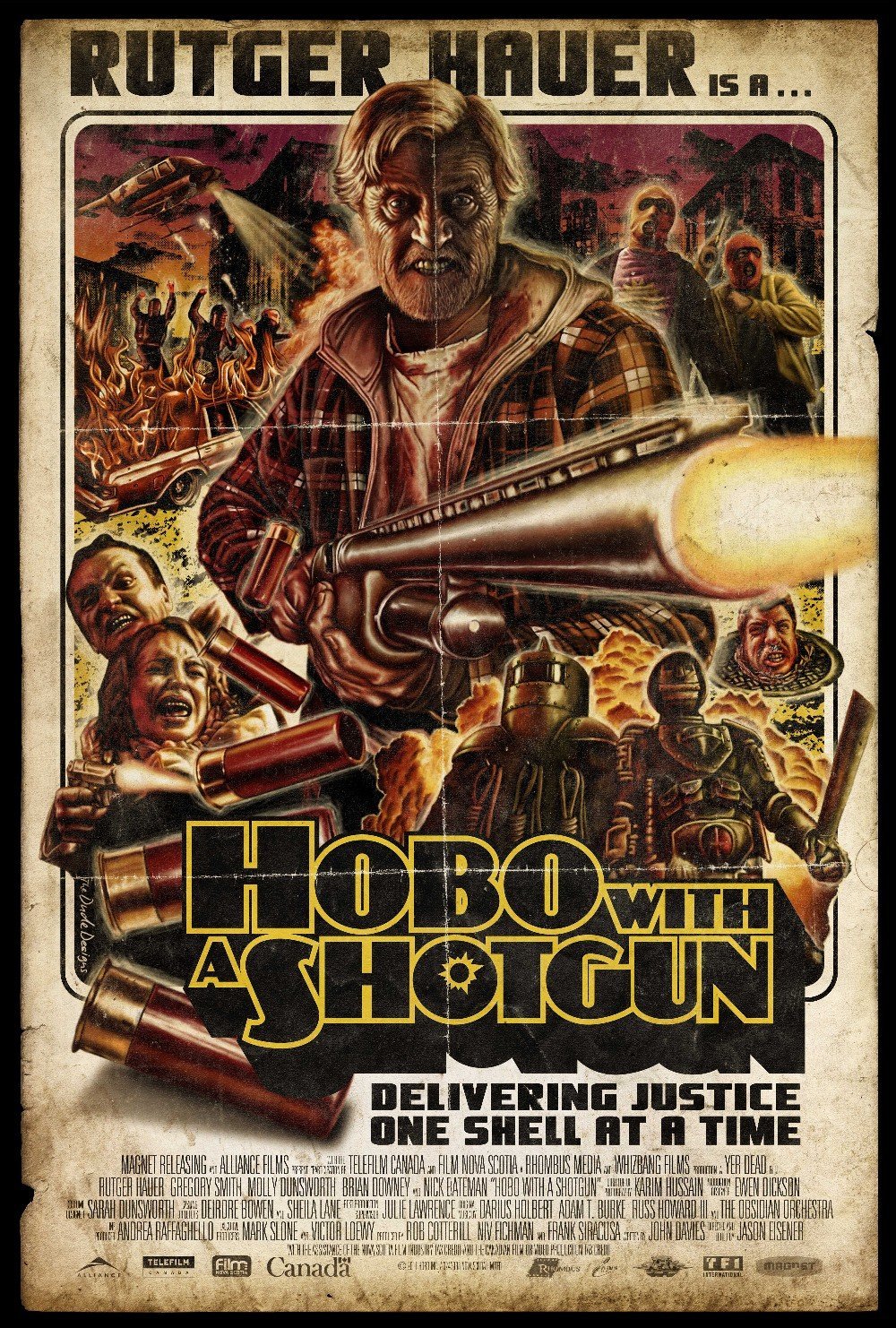 Fraaie poster: Rutger Hauer is a... Hobo with a Shotgun